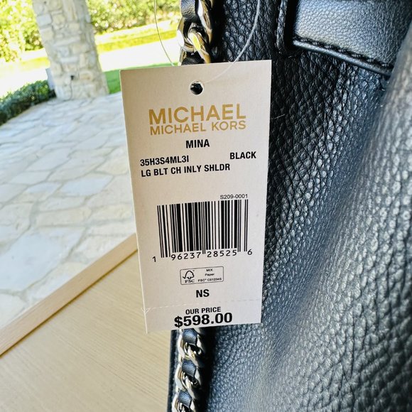 Michael Kors Mina LARGE Chain Shoulder/ Continental Wallet Leather Black NWT - Picture 8 of 14